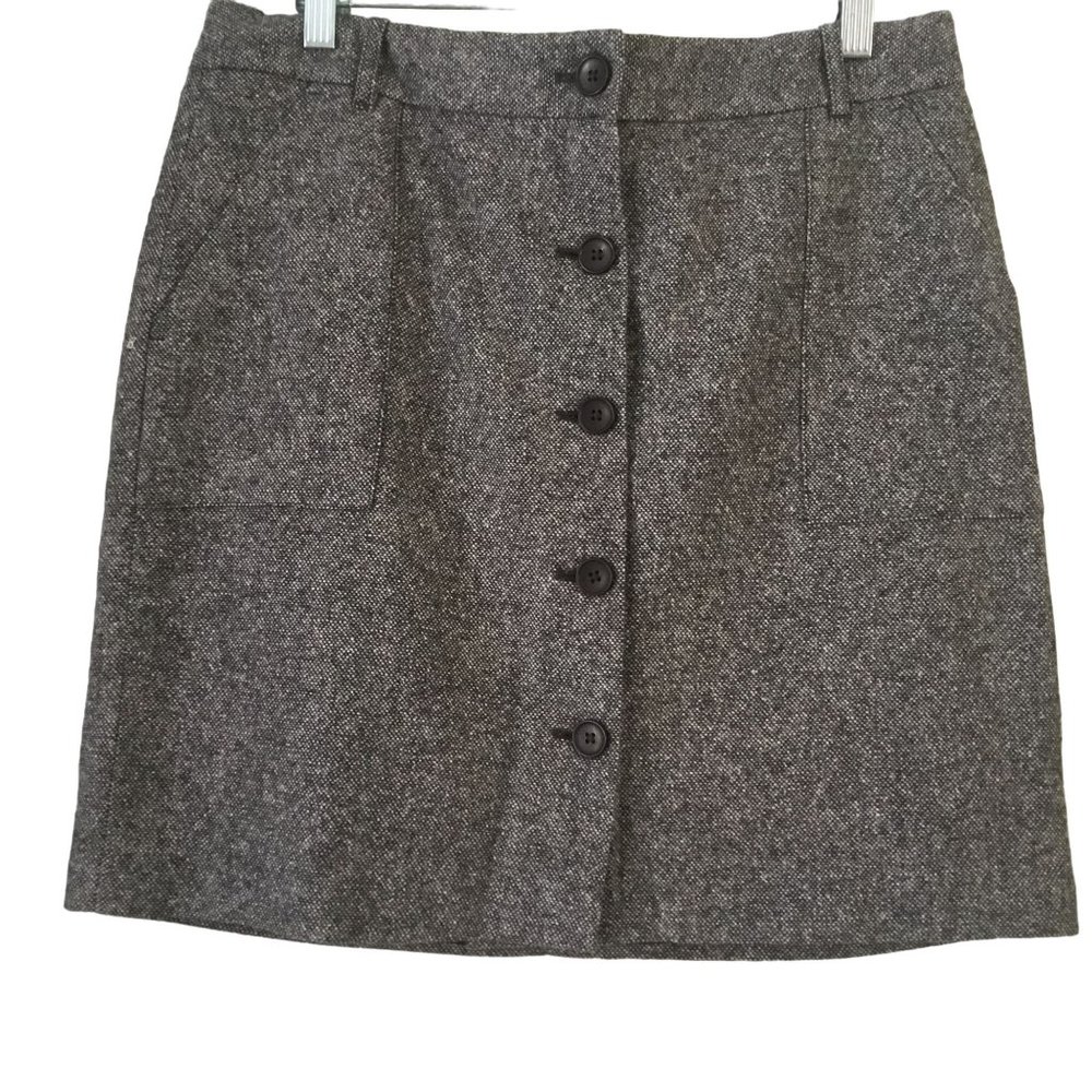 Eddie Bauer Brown Wool Blend Tweed Button Front Lined Academia Skirt